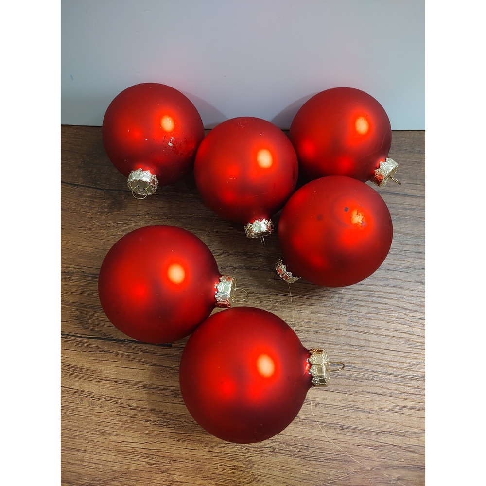 Vtg Rauch Glass Ball Christmas Ornament Lot Of 6 Red Matte Satin Finish B3
